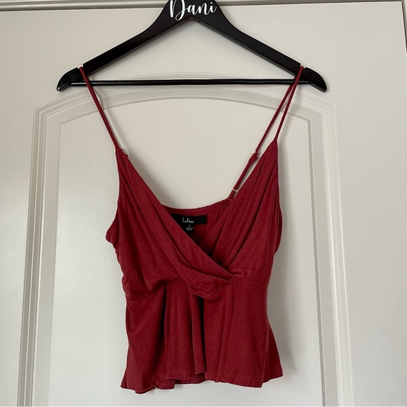 Lulus Pep it Up Rust Red Surplice Cropped Cami Tank Top | Size S - Picture 5 of 7